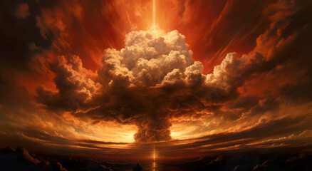 fire mushroom of nuclear explosion, atomic war and apocalypse concept
