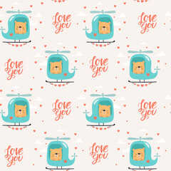 Wall Mural - Seamless pattern with  cute Baby bear.  Hand drawn vector illustrations