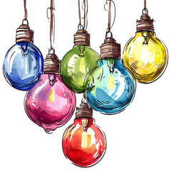 Wall Mural - colorful bulb ornaments hand drawn