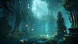 3d illustration of Ruined lost fantasy city underwater