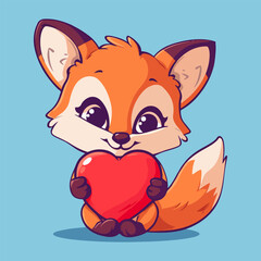 Poster - Cute fox holding a big red heart. Animal cartoon concept isolated. Can used for t-shirt, greeting card