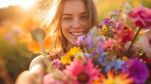 Woman In The Field Of Flowers