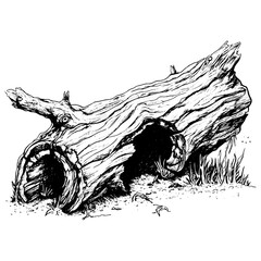 Sticker - Hand drawn doodle sketch of single rotting hollow log over white background