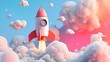 3d illustration rocket with clouds, ai generative