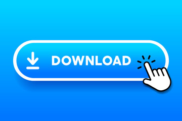 Poster - 3D download button icon. Upload icon. Down arrow bottom side symbol. Click here button. Save cloud icon push button for UI UX, website, mobile application.