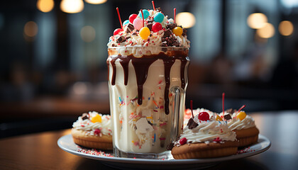 Canvas Print - Homemade birthday cake with whipped cream and chocolate icing generated by AI