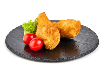 Sticker - Breaded crispy chicken legs with ketchup, isolated on white background.