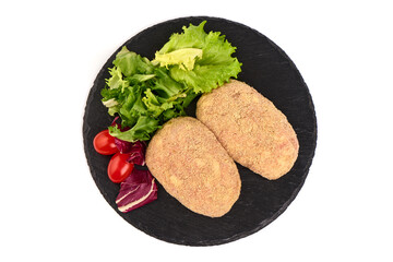 Wall Mural - Pork cutlets in breadcrumbs, isolated on white background. High resolution image.