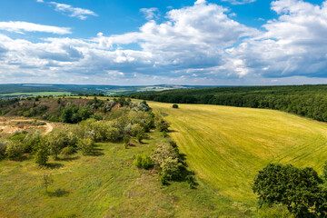 Wall Mural - Aerial view from drone of beautiful green countryside and at summer