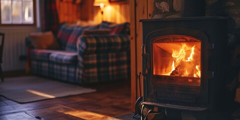 a cozy living room with a wood burning stove. perfect for creating a warm and inviting atmosphere. i
