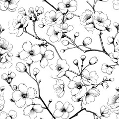 Wall Mural - beautiful seamless vector pattern with japanese flowers, paradise flowers, magnolias, spring wallpaper, branches. Perfect for wallpapers, web page backgrounds, surface textures, textile.