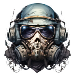 Poster - skull wearing night vision tactical helmet, suitable for t shirt, badge, logo design vintage skull.