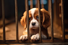 Cute Puppy Dog Behind Bars