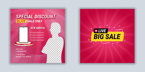 Live shopping sale banner promotion template for social media banner