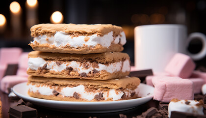 Sticker - Homemade chocolate cookies on rustic wooden table, a sweet indulgence generated by AI