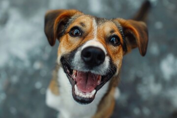 Canvas Print - A brown and white dog with its mouth open. Suitable for pet-related designs and illustrations