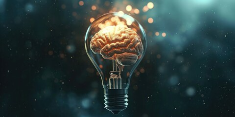 Wall Mural - a light bulb with a brain inside, combining intelligence and illumination. perfect for illustrating 