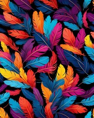 Wall Mural - Abstract background, pattern in the form of multi-colored feathers on a black background.