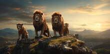 The Four Lions On Top Of A Mountain, In The Style Of Photo-realistic Landscapes, Tranquil Landscapes, Romantic: Dramatic Landscapes

