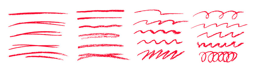 Wall Mural - Red underlines and strikethrough strokes isolated on white background.Charcoal strokes. Set of red hand drawn brush lines different forms. Rough charcoal strokes. Collection of vector grunge brushes.