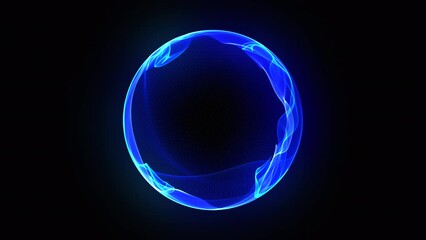 Wall Mural - bright glowing 3d sphere of blue seamlessly flowing energy waves. abstract science, technology, prog