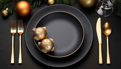 Sticker - Christmas ornament on gold plate, celebrating winter season generated by AI