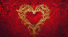 A Heart Shaped Gold Background On Red Wallpaper
