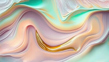 Canvas Print - Beautiful abstract soft colored wavy background with pastel pink, gold and pale green colors. Paint swirls like a marble texture. Modern art background.