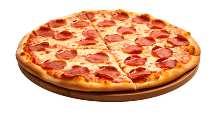 Sticker - Pepperoni pizza top view isolated on transparent background