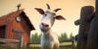Cartoon Portrait Of Funny Goat On Farm