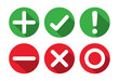 Right, wrong, minus, plus, exclamation and circle mark set in shadow style. Right wrong symbol icon shadow style. Right, Wrong, Exclamation mark color. Vector Icon.