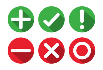 Aufkleber - Right, wrong, minus, plus, exclamation and circle mark set in shadow style. Right wrong symbol icon shadow style. Right, Wrong, Exclamation mark color. Vector Icon.
