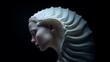 Surrealistisches Portrait einer Frau mit einer Muschel, die den Kopf umformt - ätherische Stimmung. Abstrakte Illustration vor dunklem Hintergrund