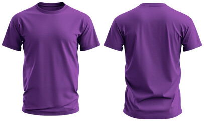 Wall Mural - Purple T-shirt template with nothing neat, mockup for design and print. T-shirtT-shirt front and back view illustration PNG element cut out transparent isolated on white background ,PNG file.