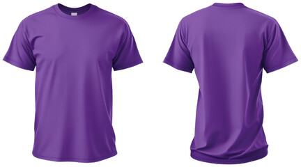 Purple T-shirt template with nothing neat, mockup for design and print. T-shirtT-shirt front and back view illustration PNG element cut out transparent isolated on white background ,PNG file.