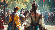 A Renaissance Fair With People In Period Costumes Jousting Tournaments And Medieval Music.