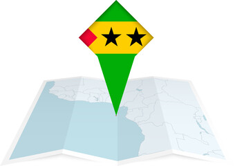 Wall Mural - Sao Tome and Principe pin flag and map on a folded map