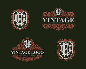 Wall Mural - Set of letter AG or GA monogram logos template. Premiun, Luxury, Victorian, Vintage, Badge design, Ornament Frame Style. Vector collection good for wedding, fashion boutique, clothing brand and etc