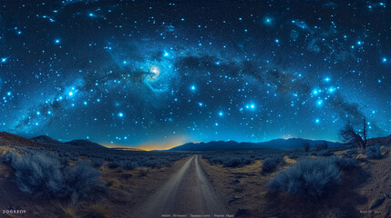 Wall Mural - A mesmerizing night sky adorned with the ethereal beauty of the Orion constellation, its distinctive belt of stars shining brightly over a tranquil landscape.