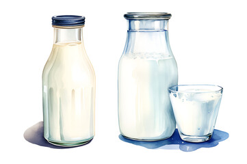 Milk, watercolor clipart illustration with isolated background.