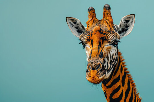 Giraffe with tiger stripes. AI generative art