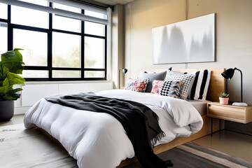 Wall Mural - Modern Bedroom with large window in Scandinavian style