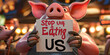 Witziges Schwein Cartoons mit Hinweisschild bitte nicht essen, ai generativ
