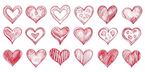 Wall Mural - Red heart hand drawn. Icon cute doodle love