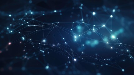 Wall Mural - blue abstract background with a cyber network grid and connected particles.