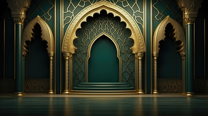 Wall Mural - Illustration of Ramadan Kareem background with mosque Islamic style arches and Arabic patterns.