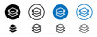 Three Layer line icon set. Floor level and paper stack vector symbol in black and blue color.