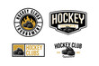 hockey logo label and emblem set collections with hockey pucks vector for hockey tournament
