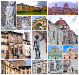 Wall Mural - Collage of renaissance statues in Florence, Italy