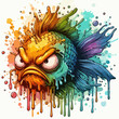 carnival mask on black background, Angry pufferfish with gradient paint splashes